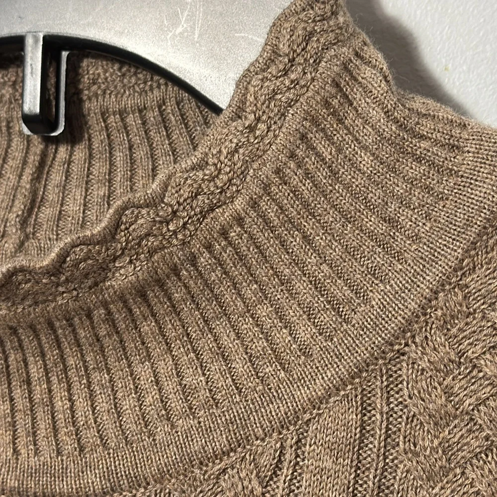 Jeanne Pierre Sweater‎ Taupe Mock Neck Scalloped in Size Petite M  NWT